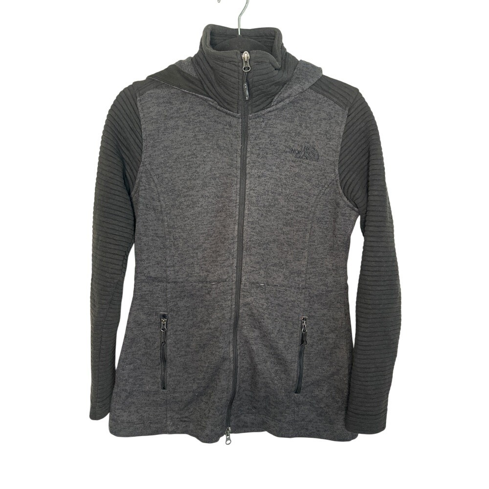 The‎ North Face Women's Full Zip Hoodie Jacket Gray Ribbed Sleeve